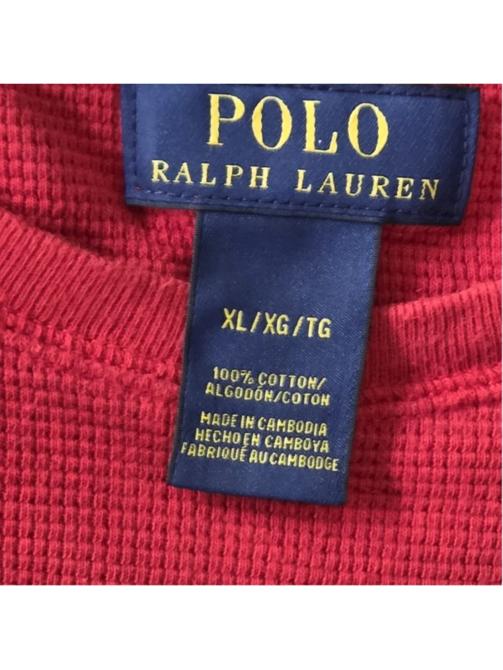 Polo Ralph Lauren Mens Red Waffle Knit Thermal Long Sleeve Shirt Size XL